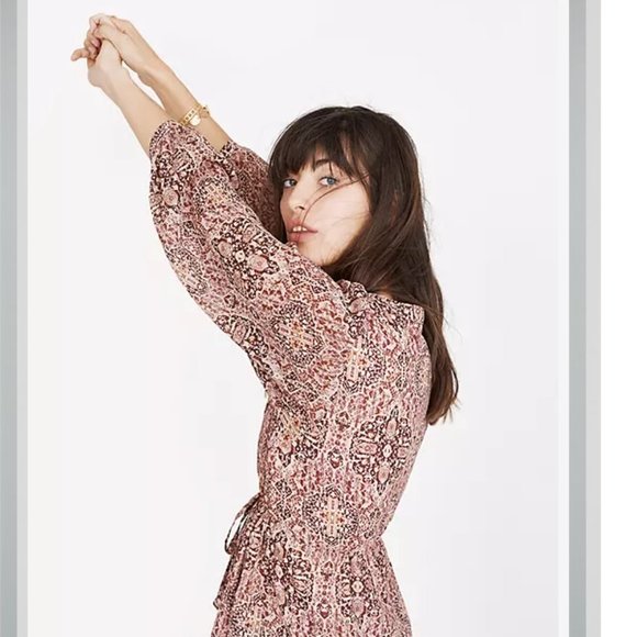 Madewell 3/4 Drawstring Kaleidoscope Print Top S - Picture 4 of 12